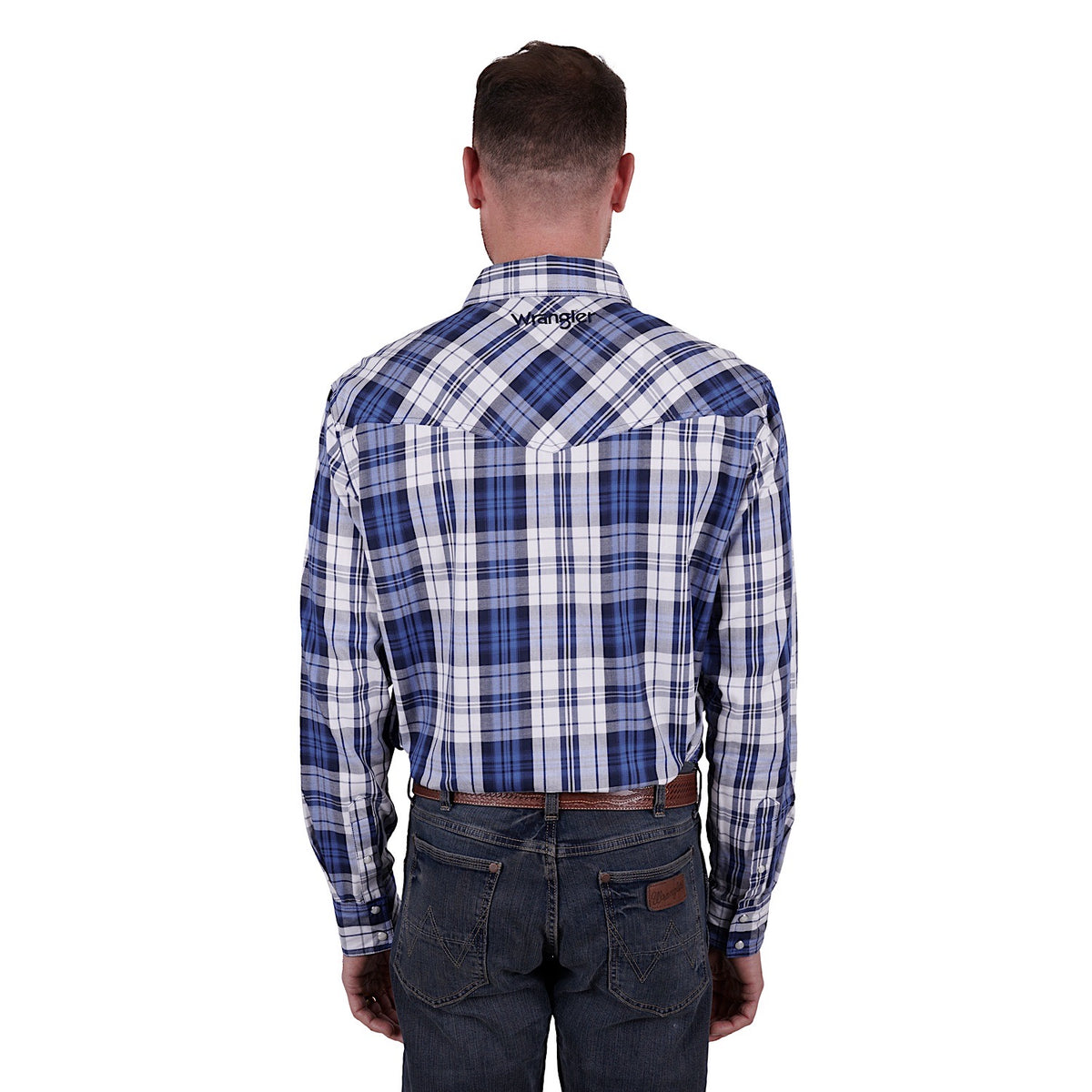 Wrangler Mens Albert Check Logo Western L/S Shirt Blue/Teal