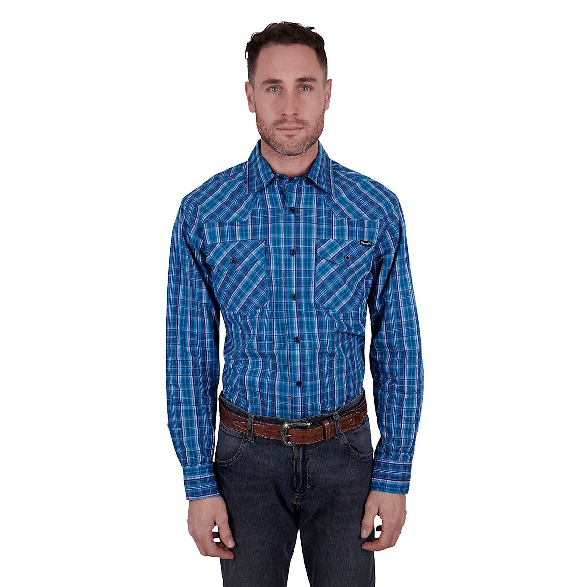 Wrangler Men's Mitchell Western Button Down Shirt Blue