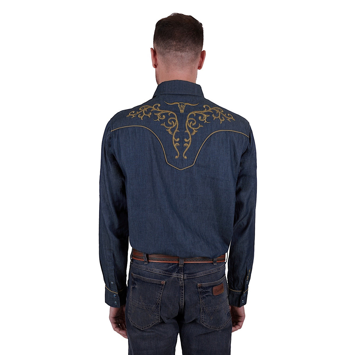 Wrangler Mens Ross Embroidered L/S Shirt Denim