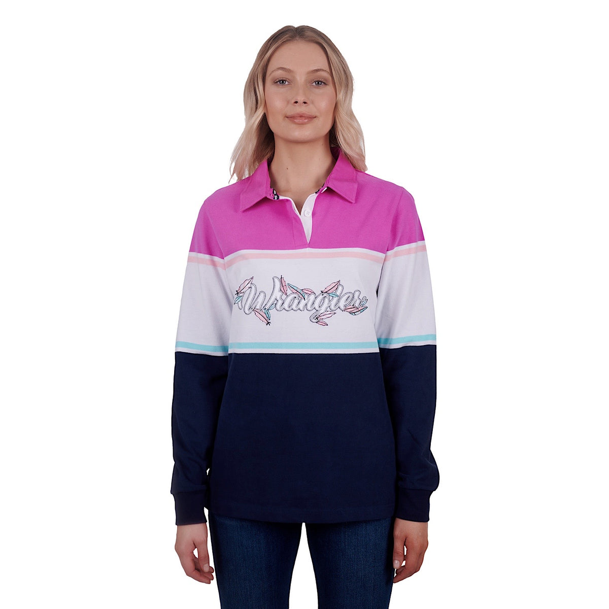 Wrangler Womens Rosalie Stripe Rugby Navy/Pink
