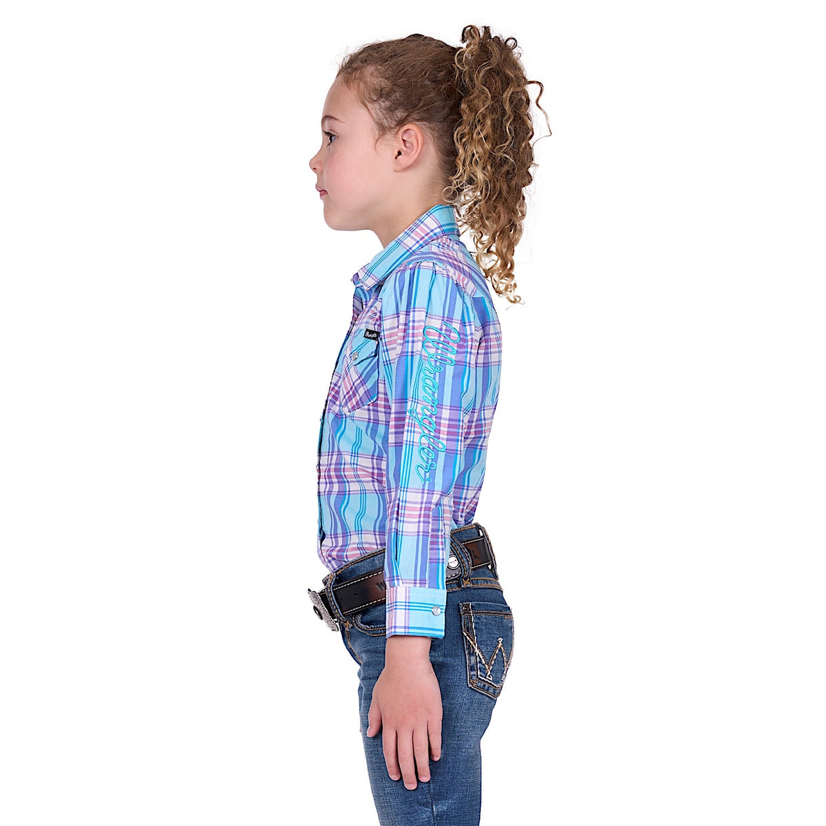 Wrangler Girl's Emily Western Shirt - Blue/Pink Check