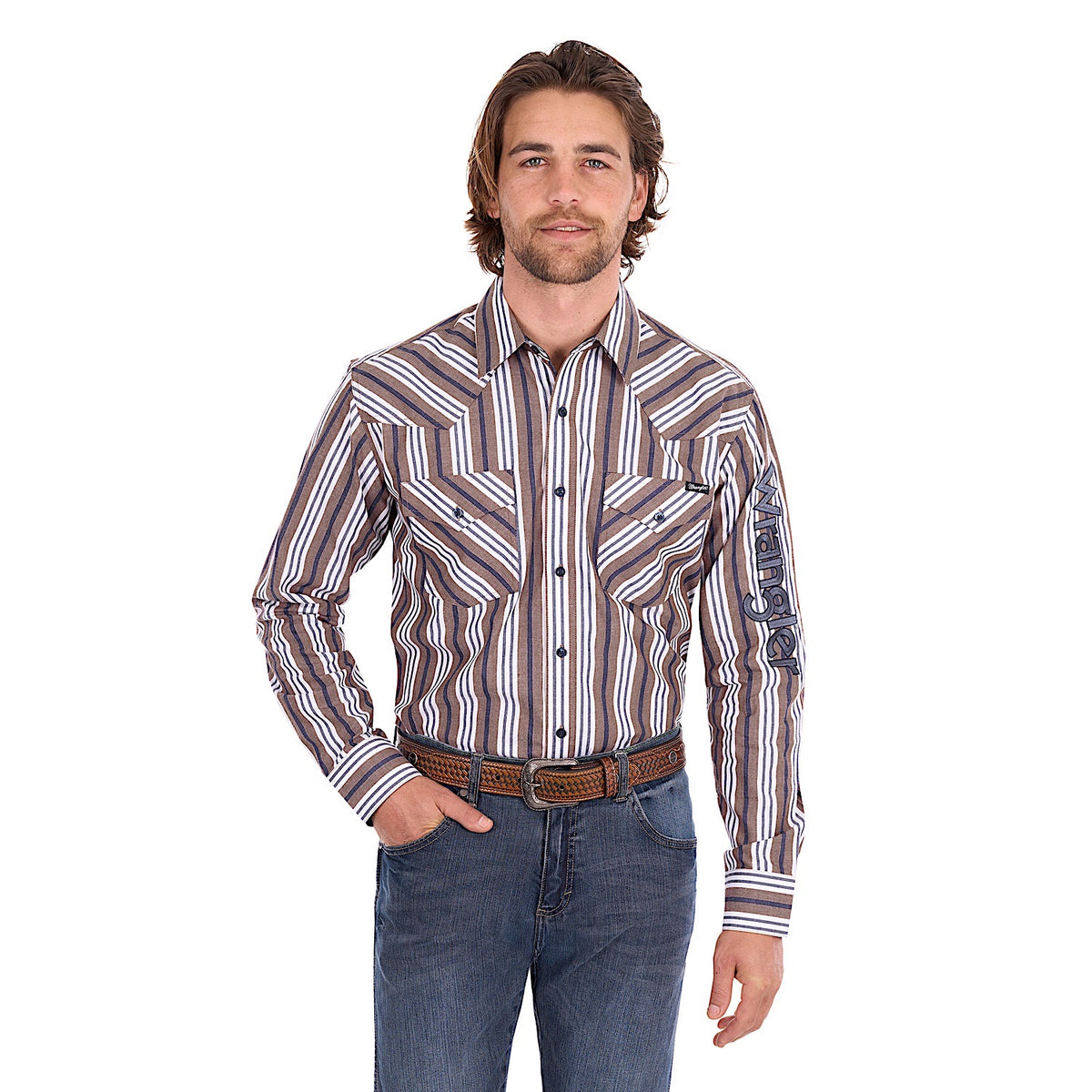 Wrangler Men's Eli Logo Shirt - Denim / Tan