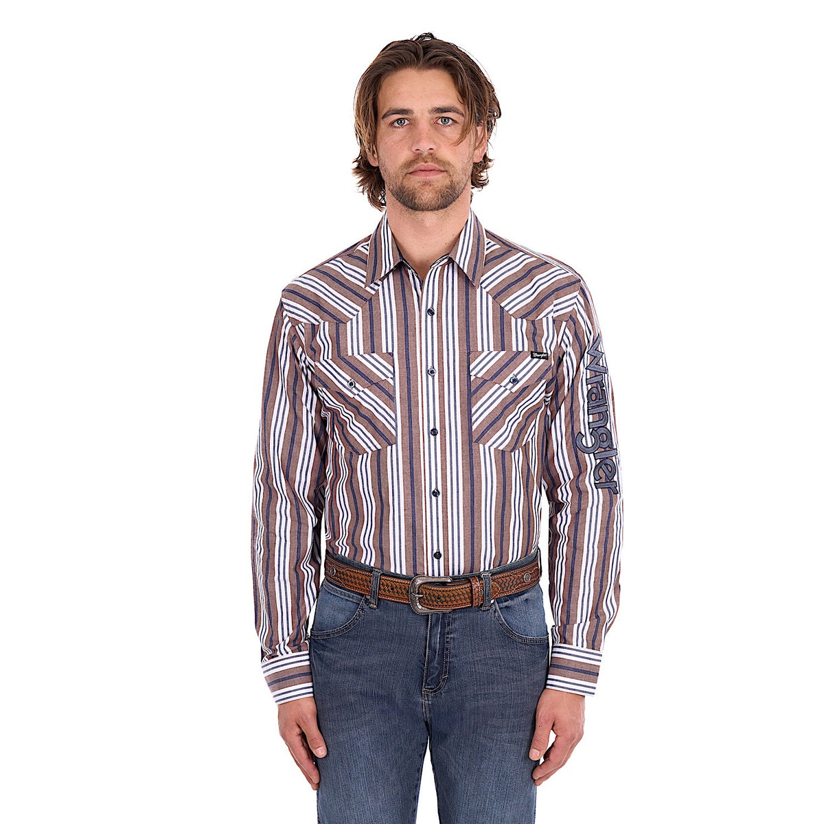 Wrangler Men's Eli Logo Shirt - Denim / Tan