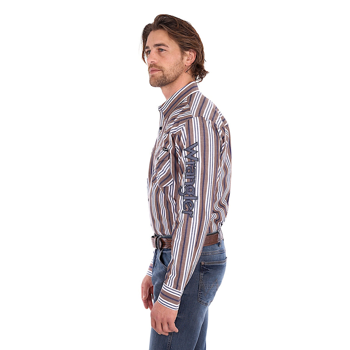 Wrangler Men's Eli Logo Shirt - Denim / Tan