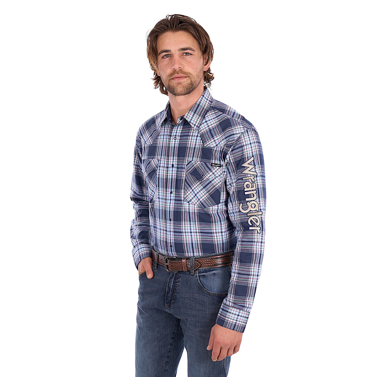 Wrangler Men's Mario Logo Shirt - Navy / Tan