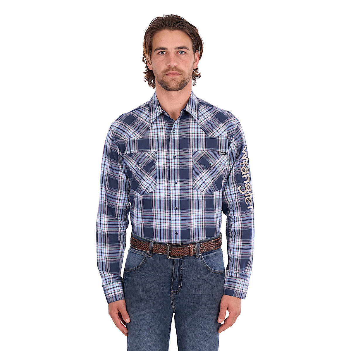 Wrangler Men's Mario Logo Shirt - Navy / Tan