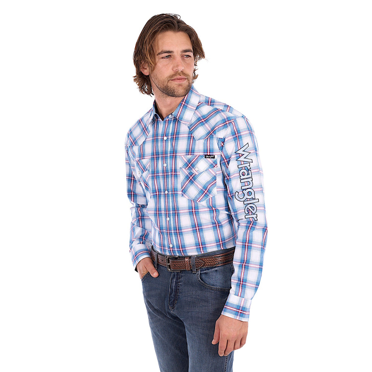 Wrangler Men's Louis Logo Shirt - Light Blue / Red