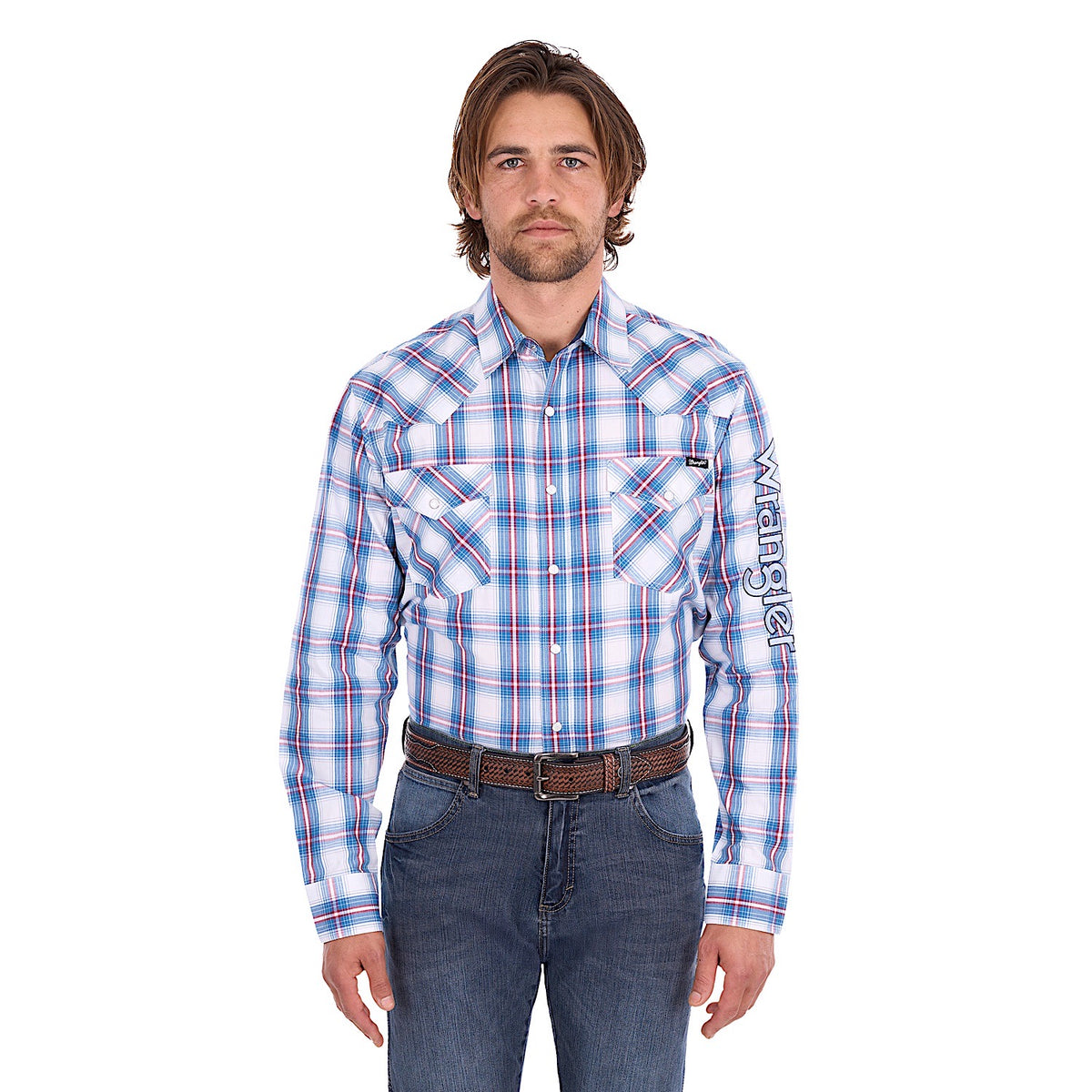Wrangler Men's Louis Logo Shirt - Light Blue / Red