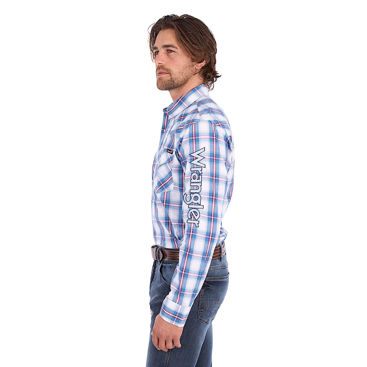 Wrangler Men's Louis Logo Shirt - Light Blue / Red