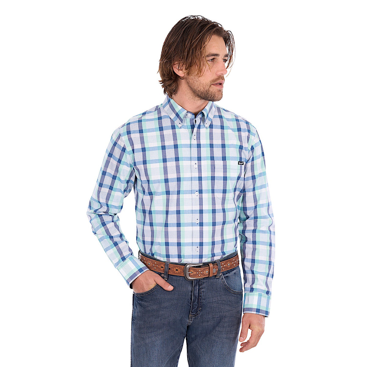 Wrangler Men's Dale Shirt - Light Green / Blue