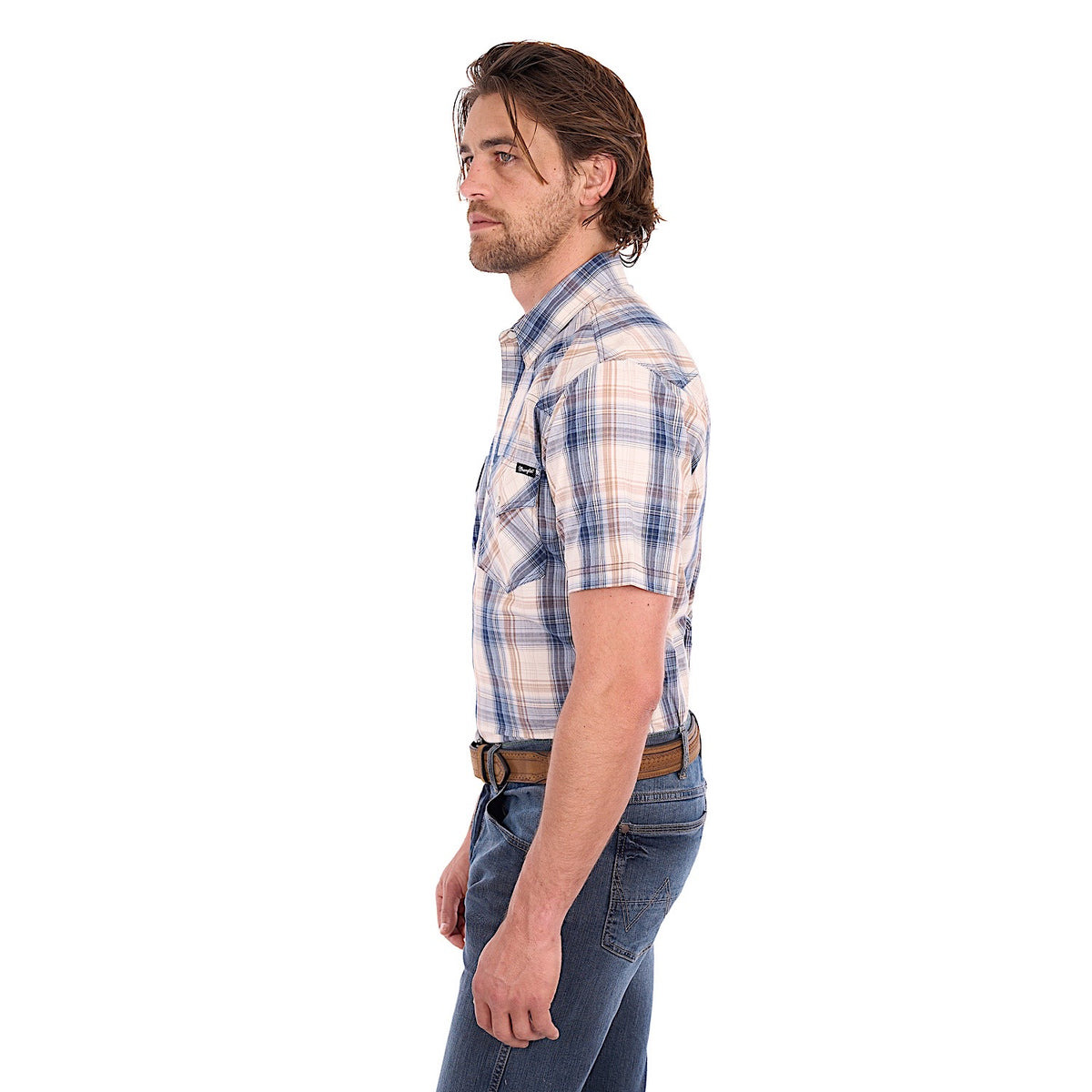 Wrangler Men's Adrian Short Sleeve Shirt - Navy / Tan