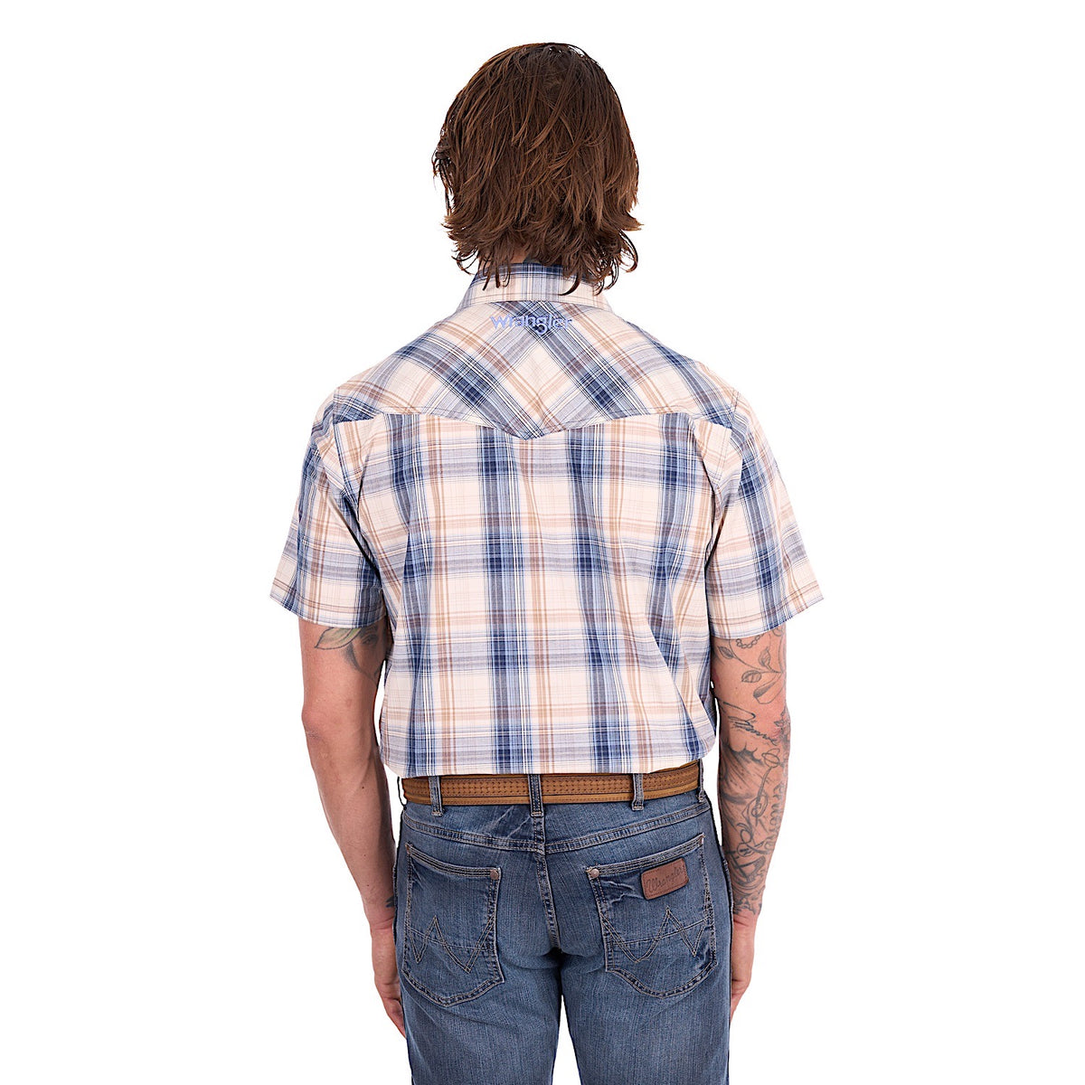 Wrangler Men's Adrian Short Sleeve Shirt - Navy / Tan