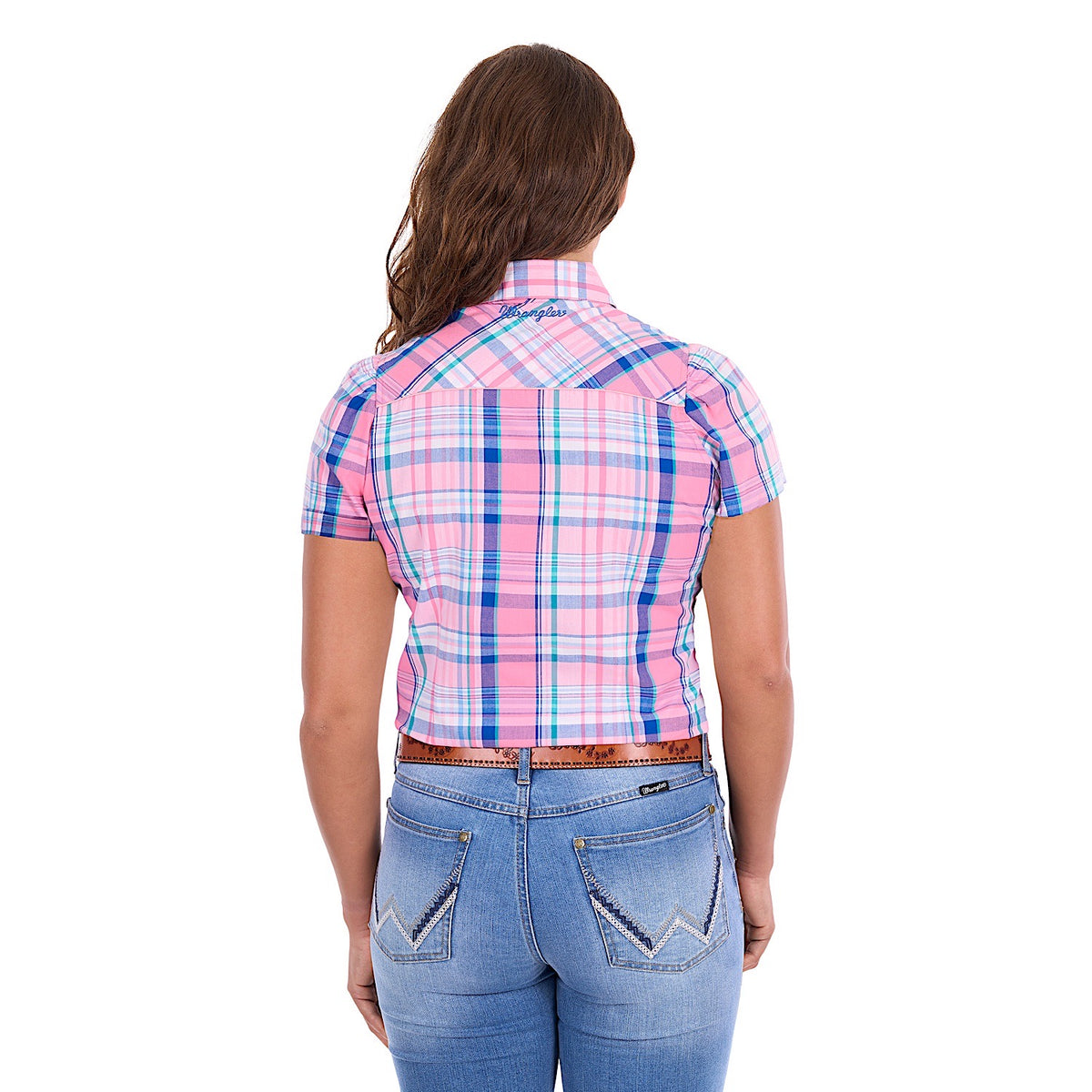 Wrangler Women's Kiara Short Sleeve Shirt - Blue / Pink