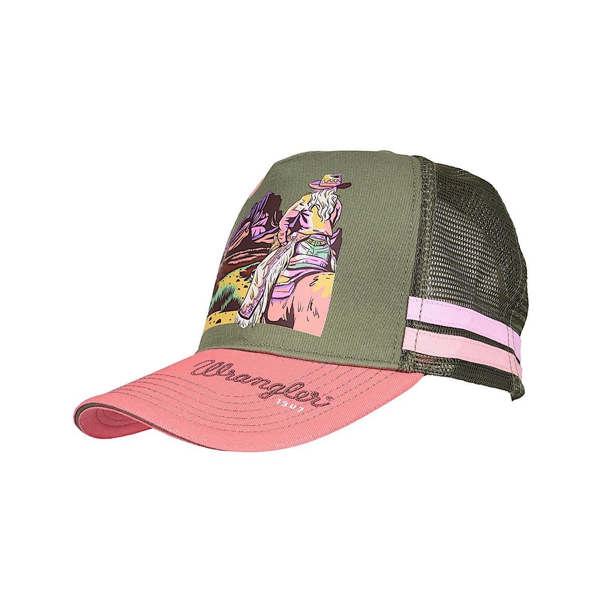 Wrangler Willa High Profile Trucker Cap - Khaki Marle / Coral