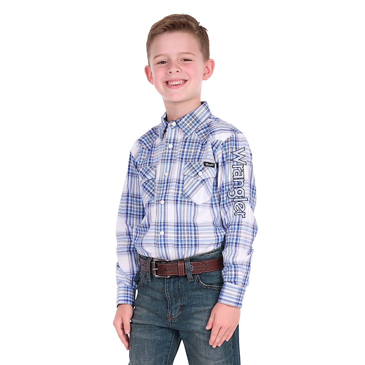 Wrangler Boy's Eric Logo Shirt - Light Blue / Royal