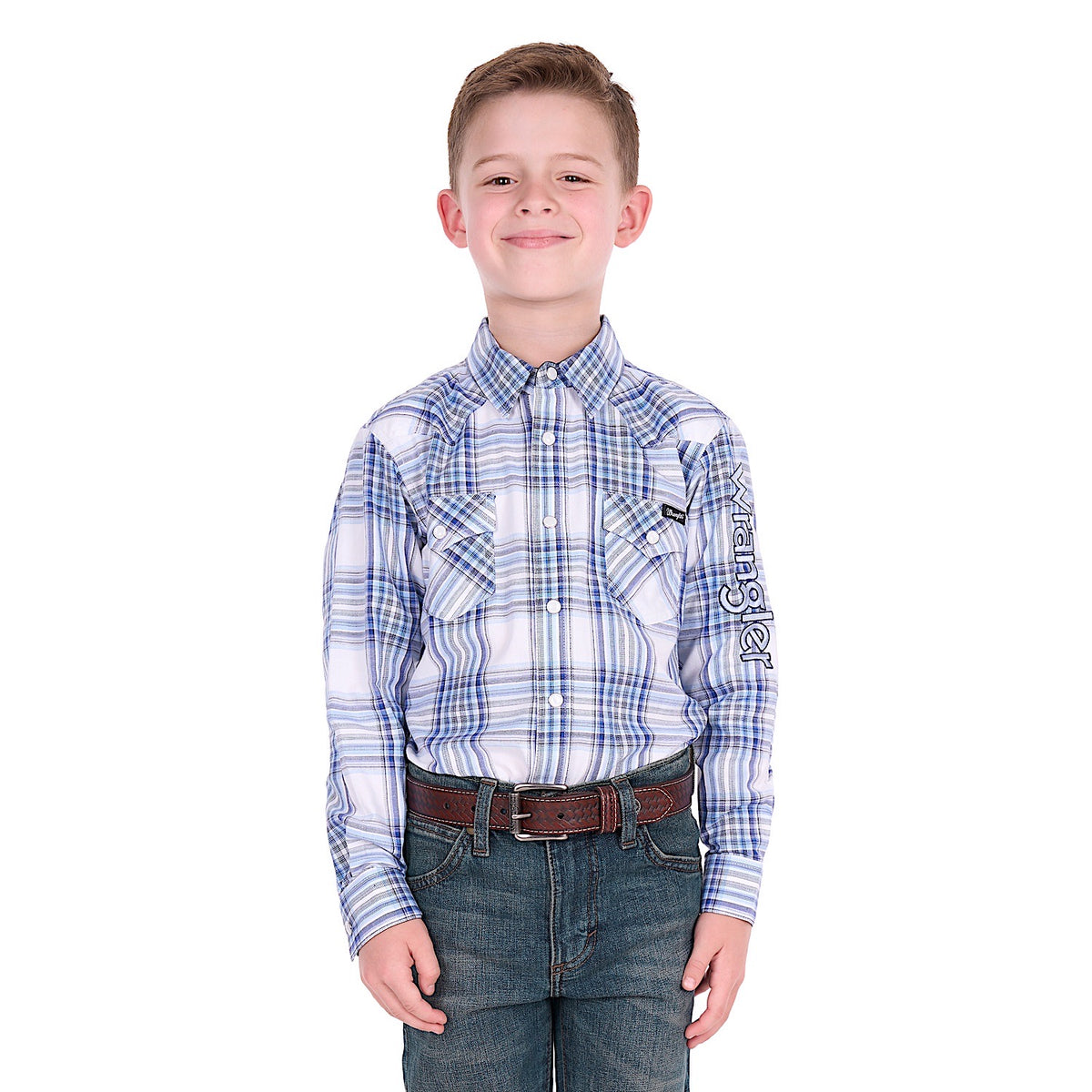 Wrangler Boy's Eric Logo Shirt - Light Blue / Royal