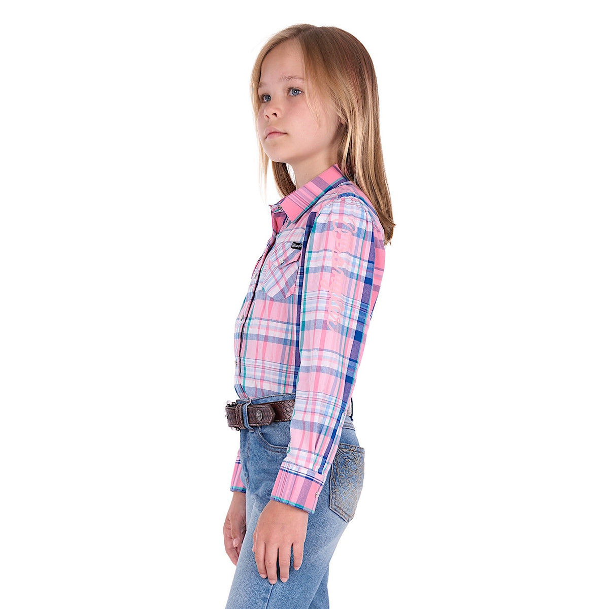 Wrangler Girl's Kiara Logo Shirt - Blue / Pink