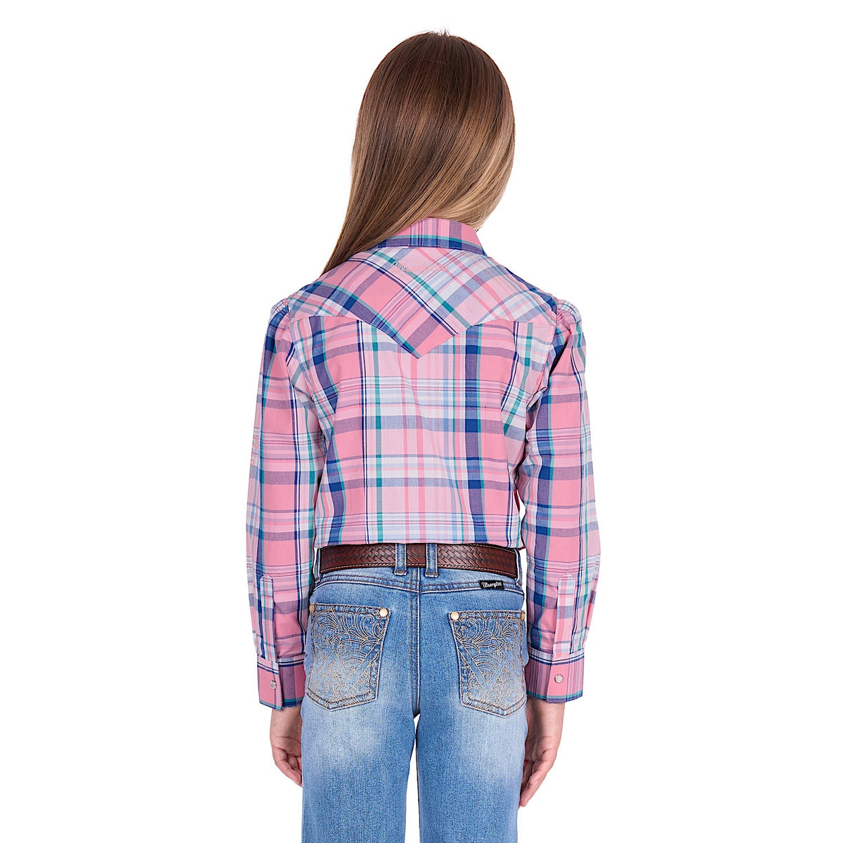 Wrangler Girl's Kiara Logo Shirt - Blue / Pink