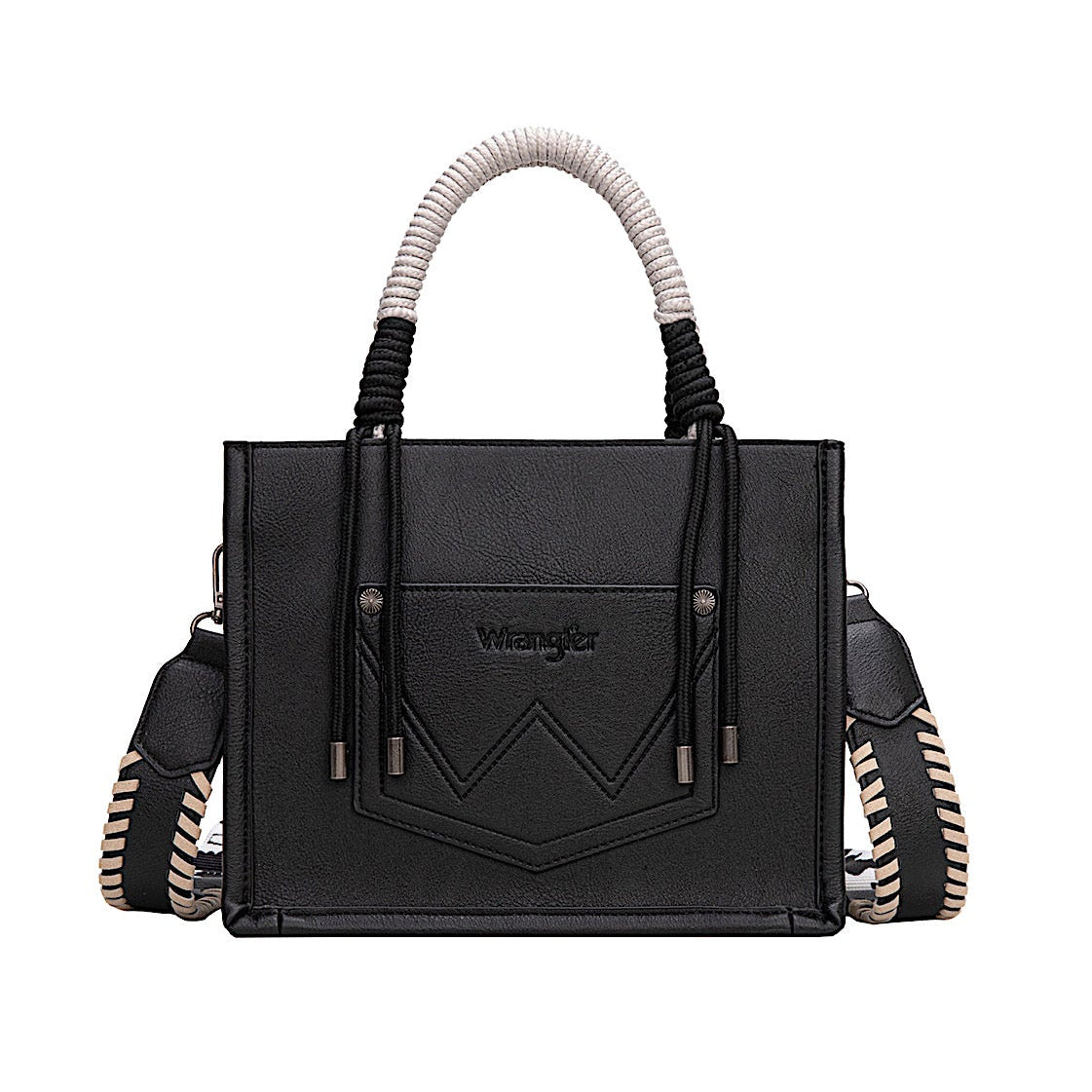 Wrangler Women's Cow Print Tassel Crossbody Bag - Black