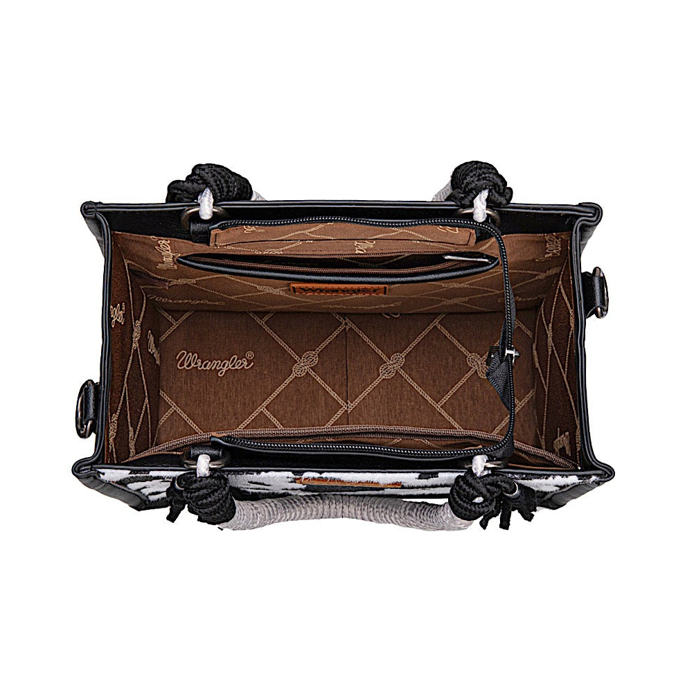 Wrangler Women's Cow Print Tassel Crossbody Bag - Black