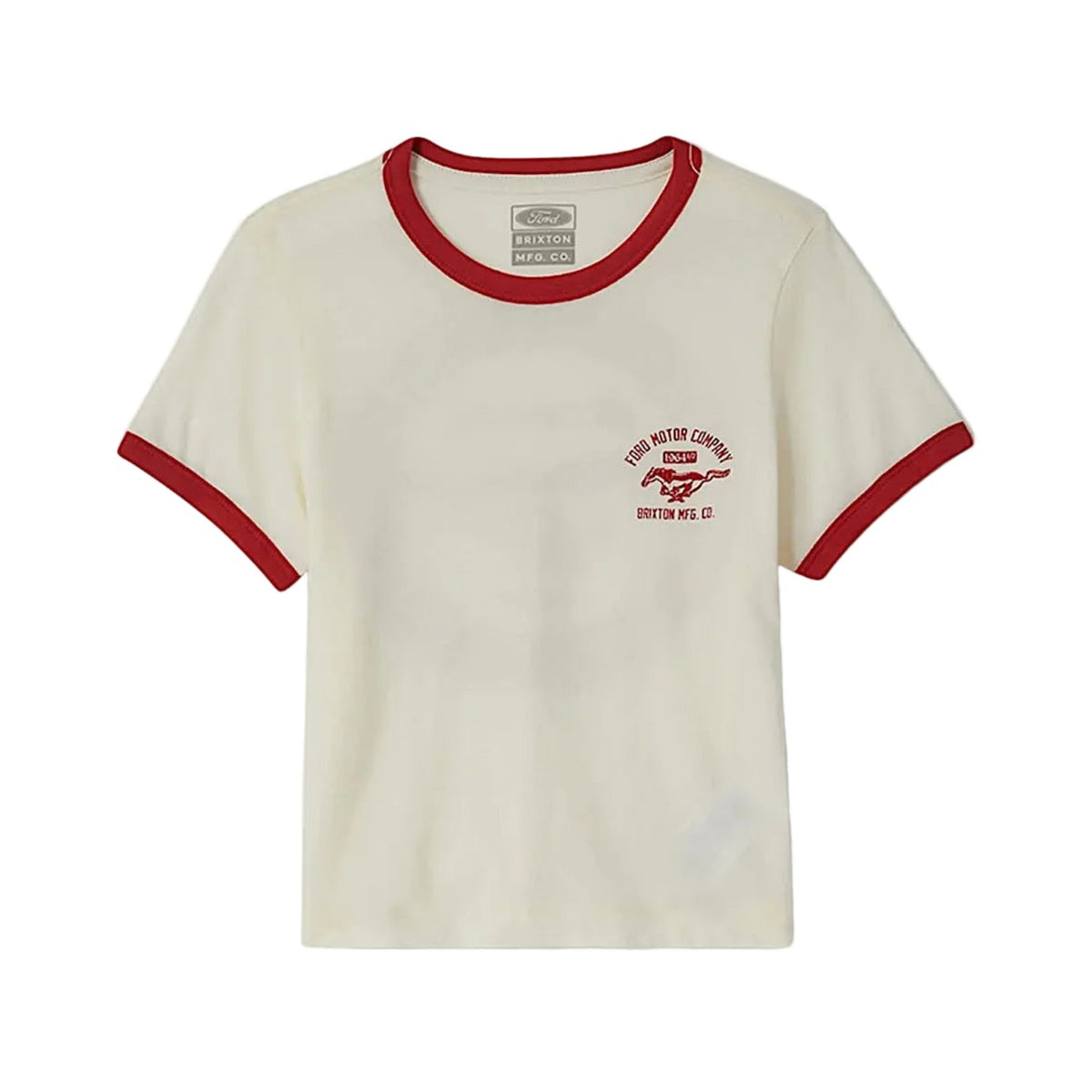 Brixton Women's Ford Mustang Baby Ringer T-Shirt - Wimbledon White