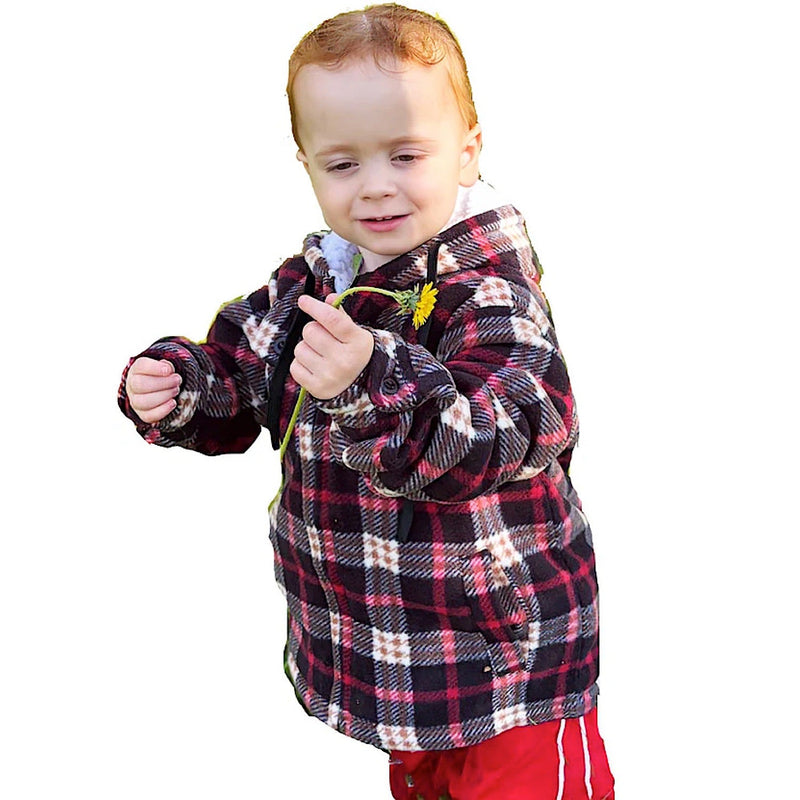Adventureline Kid’s Sherpa Hoodie - Navy Auburn Check