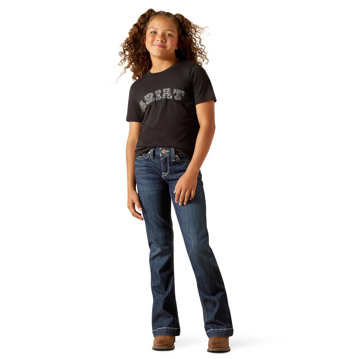 Ariat Girls Boot Stitch Logo Tee - Black