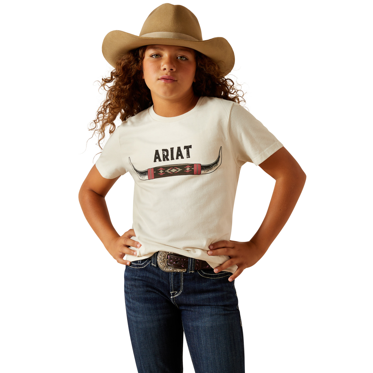 Ariat Girls Bull Horns Tee - Natural