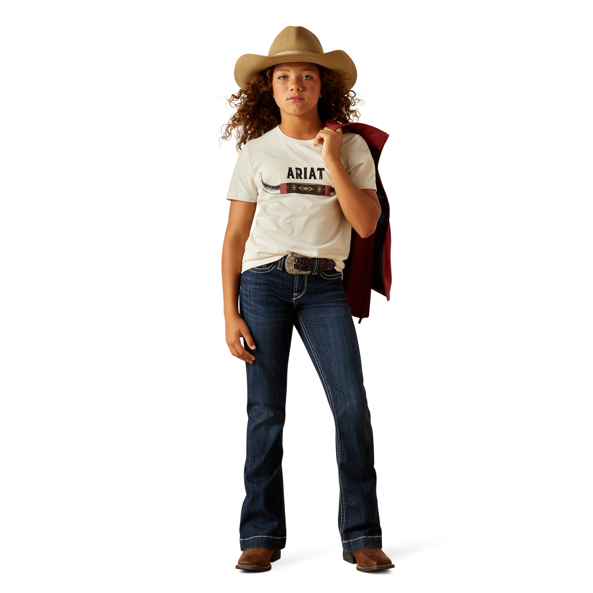 Ariat Girls Bull Horns Tee - Natural