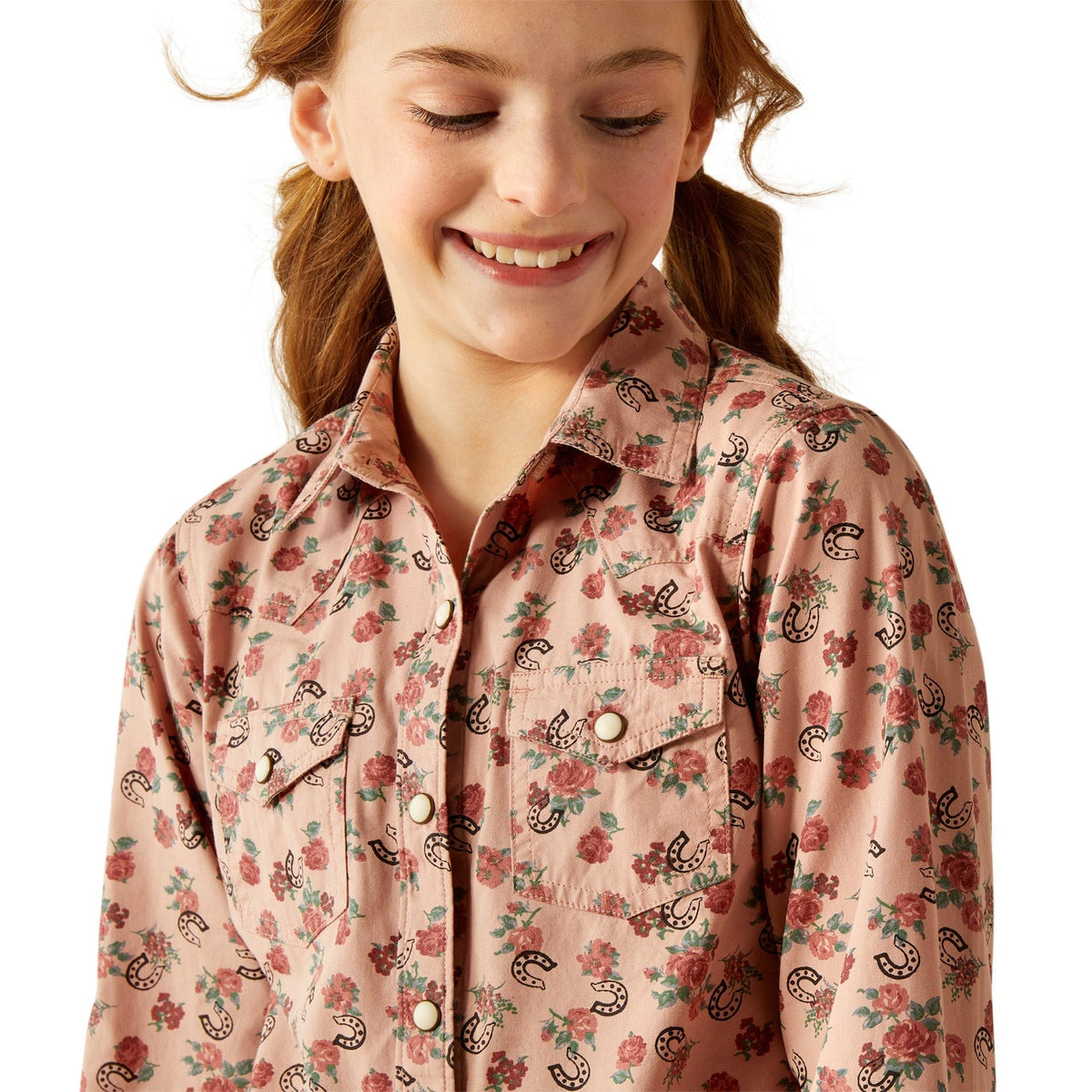 Ariat Girls Flowers N’ Horseshoes Snap Shirt - Floral Horseshoes Print