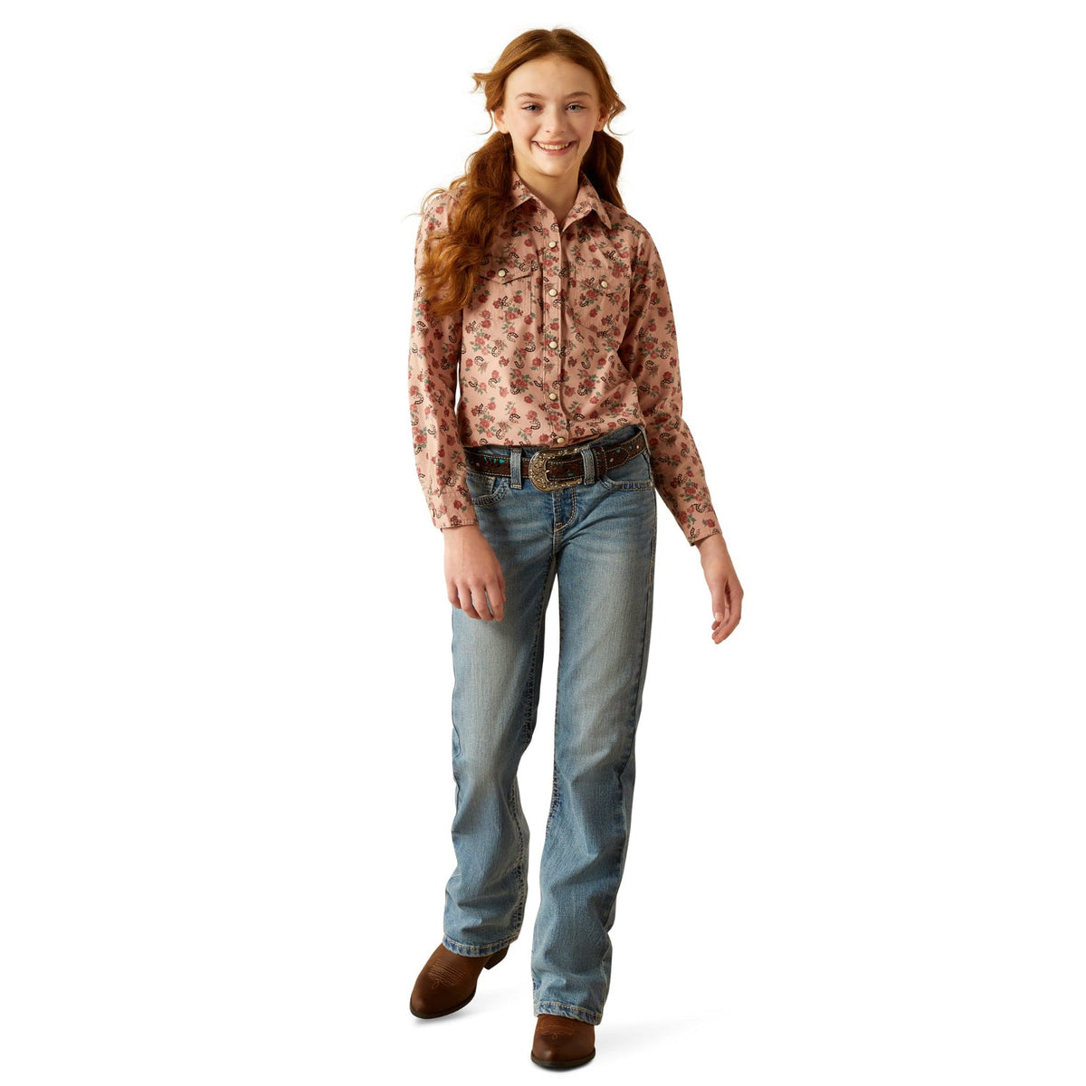 Ariat Girls Flowers N’ Horseshoes Snap Shirt - Floral Horseshoes Print