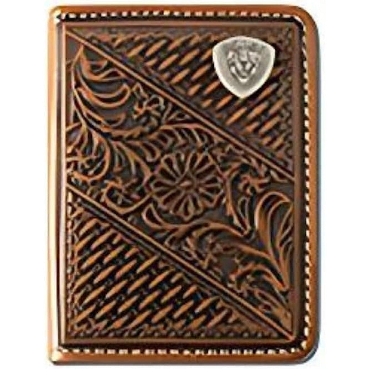 Ariat Mens Bifold Style Wallet Basket Weave Floral Shield - Tan