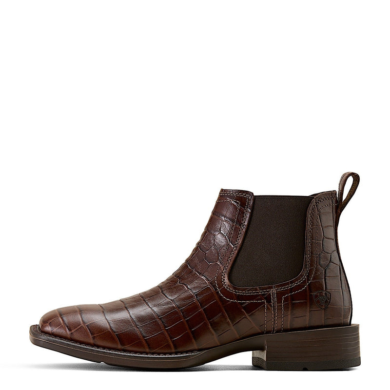 Ariat Mens Booker Chelsea Wide Square Toe Western Boot - Chocolate Croc Print