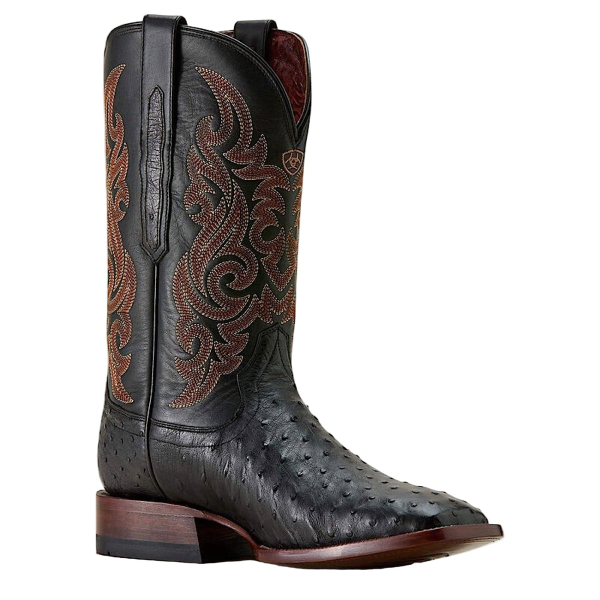 Ariat Men’s Classic Cash Wide Square Toe Western Boot - Black Full Quill Ostrich / Midnight