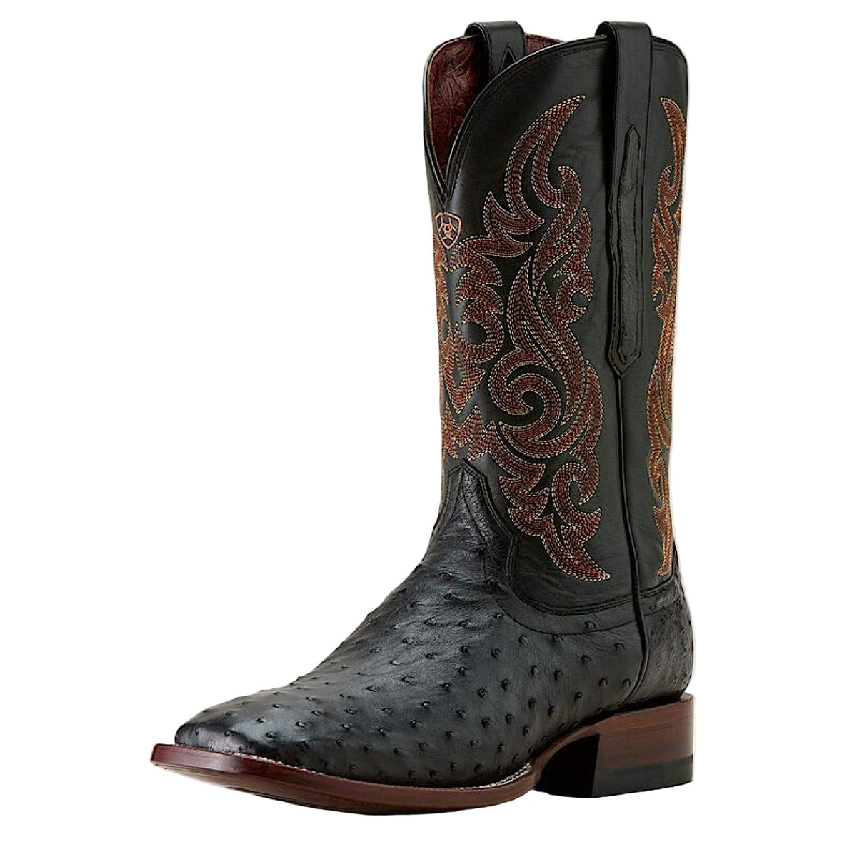 Ariat Men’s Classic Cash Wide Square Toe Western Boot - Black Full Quill Ostrich / Midnight
