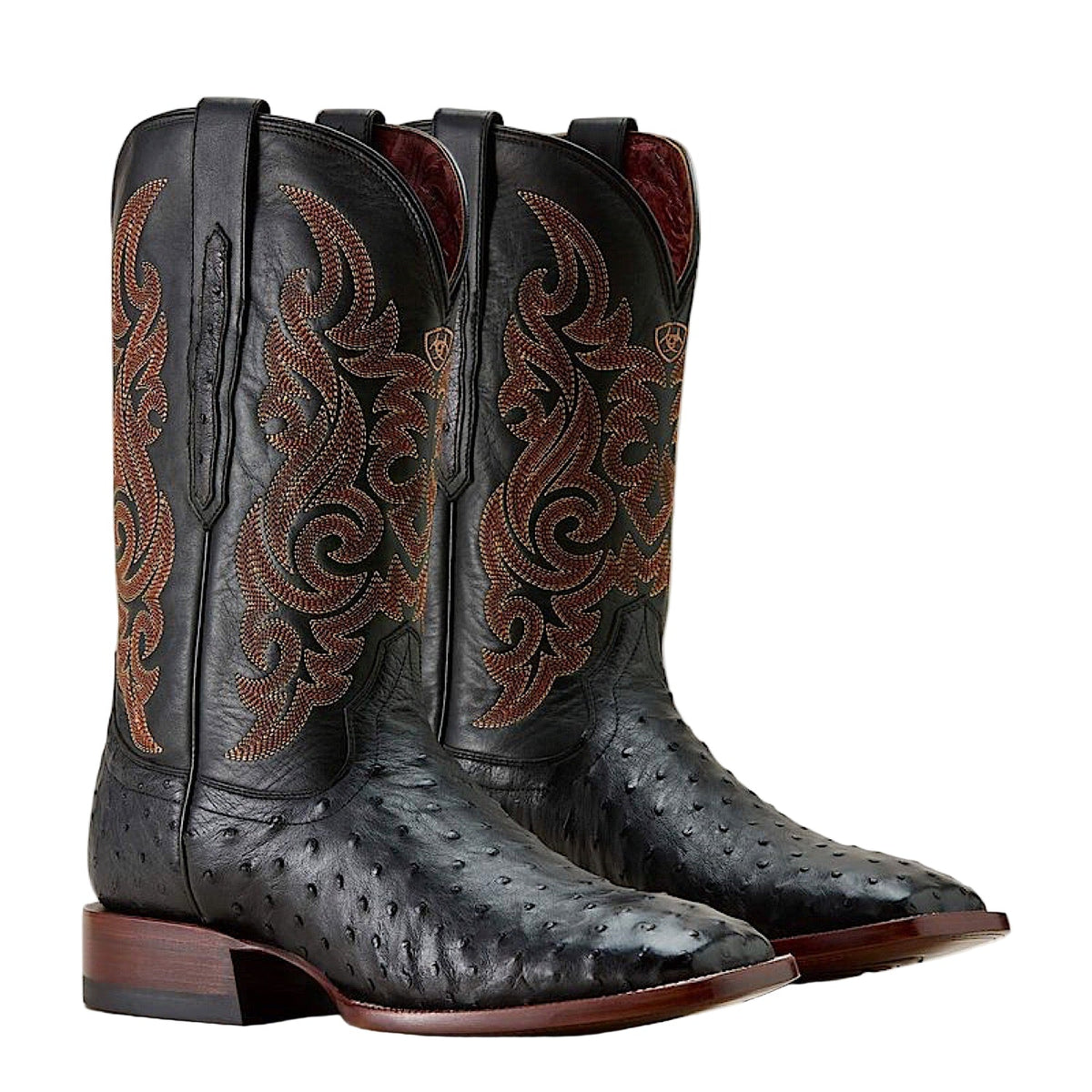 Ariat Men’s Classic Cash Wide Square Toe Western Boot - Black Full Quill Ostrich / Midnight