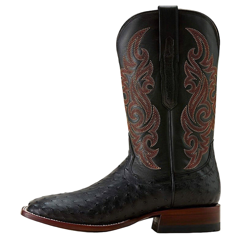 Ariat Men’s Classic Cash Wide Square Toe Western Boot - Black Full Quill Ostrich / Midnight