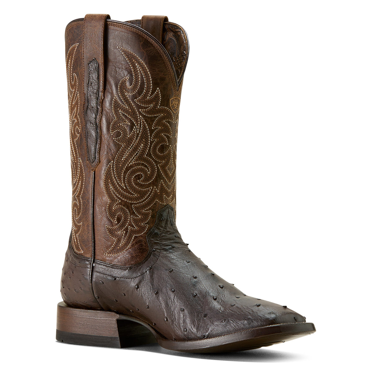 Ariat Mens Classic Cash Wide Square Toe Western Boot - Cigar Full Quill Ostrich / Loco