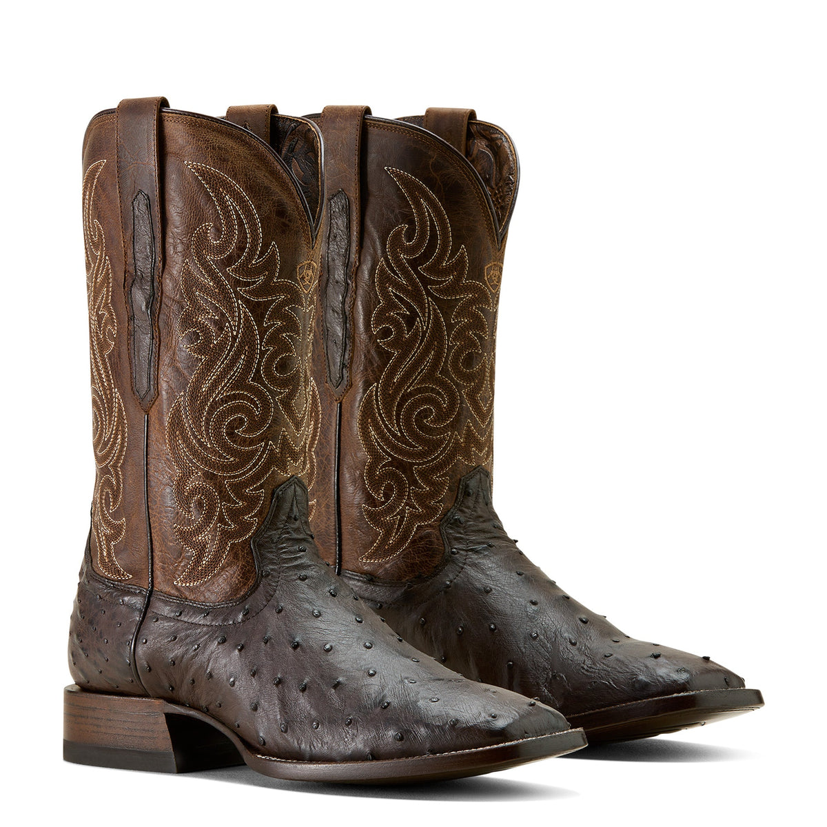 Ariat Mens Classic Cash Wide Square Toe Western Boot - Cigar Full Quill Ostrich / Loco
