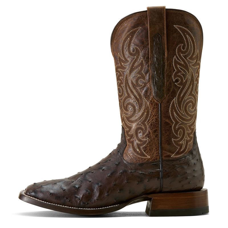 Ariat Mens Classic Cash Wide Square Toe Western Boot - Cigar Full Quill Ostrich / Loco