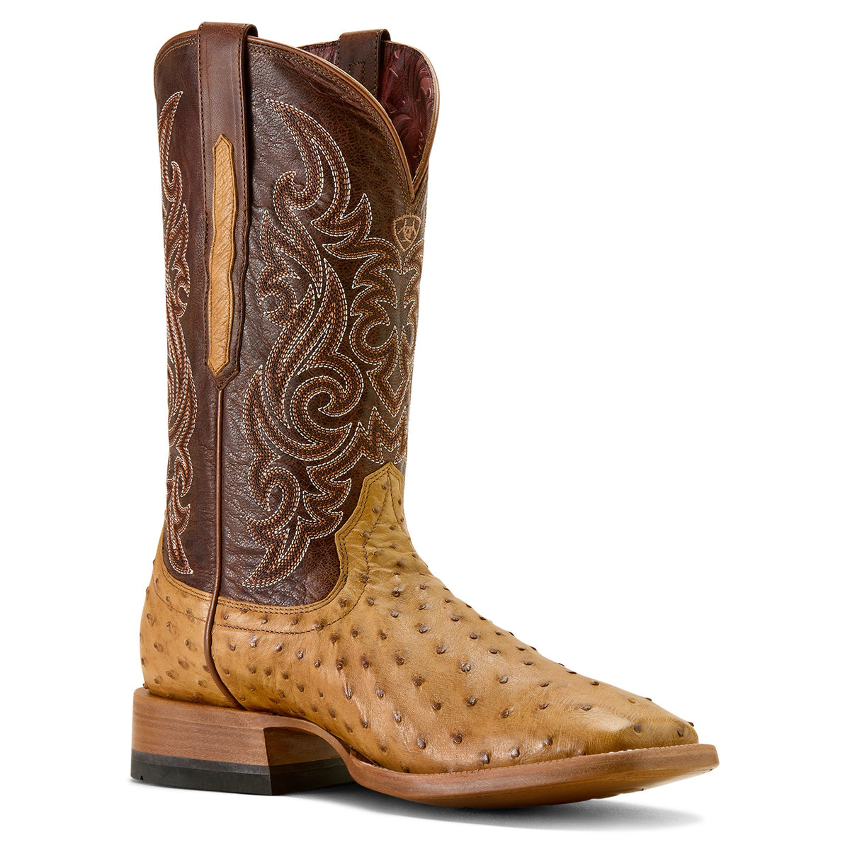 Ariat Men’s Classic Cash Wide Square Toe Western Boot - Tan Full Quill Ostrich / Hickory