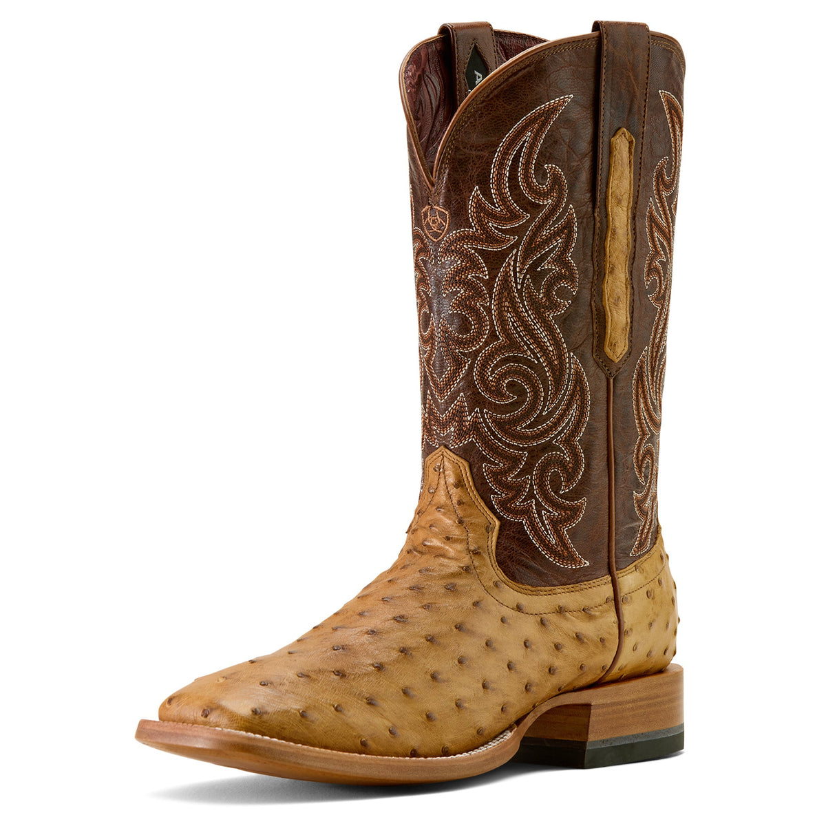 Ariat Mens Classic Cash Wide Square Toe Western Boot - Tan Full Quill Ostrich / Hickory