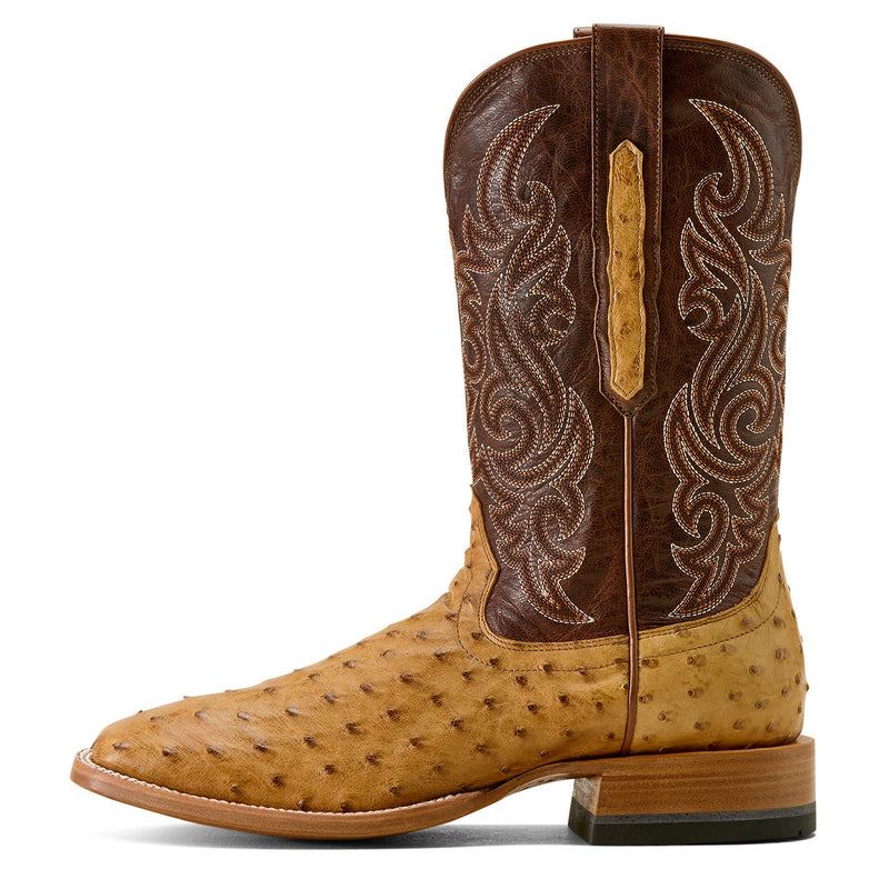 Ariat Men’s Classic Cash Wide Square Toe Western Boot - Tan Full Quill Ostrich / Hickory