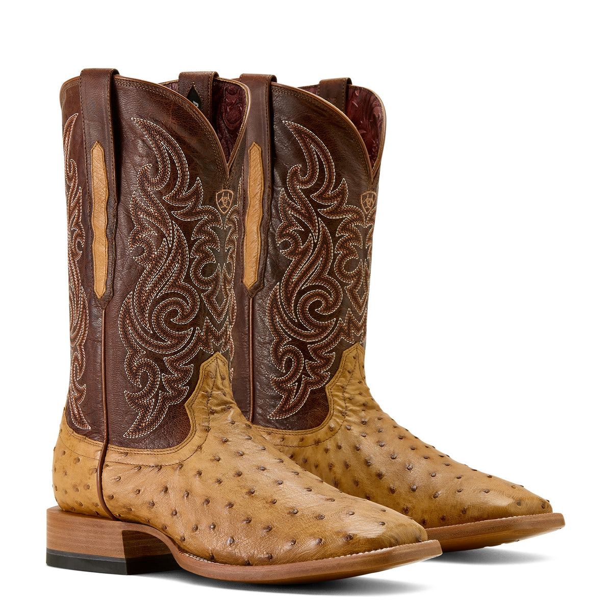Ariat Men’s Classic Cash Wide Square Toe Western Boot - Tan Full Quill Ostrich / Hickory