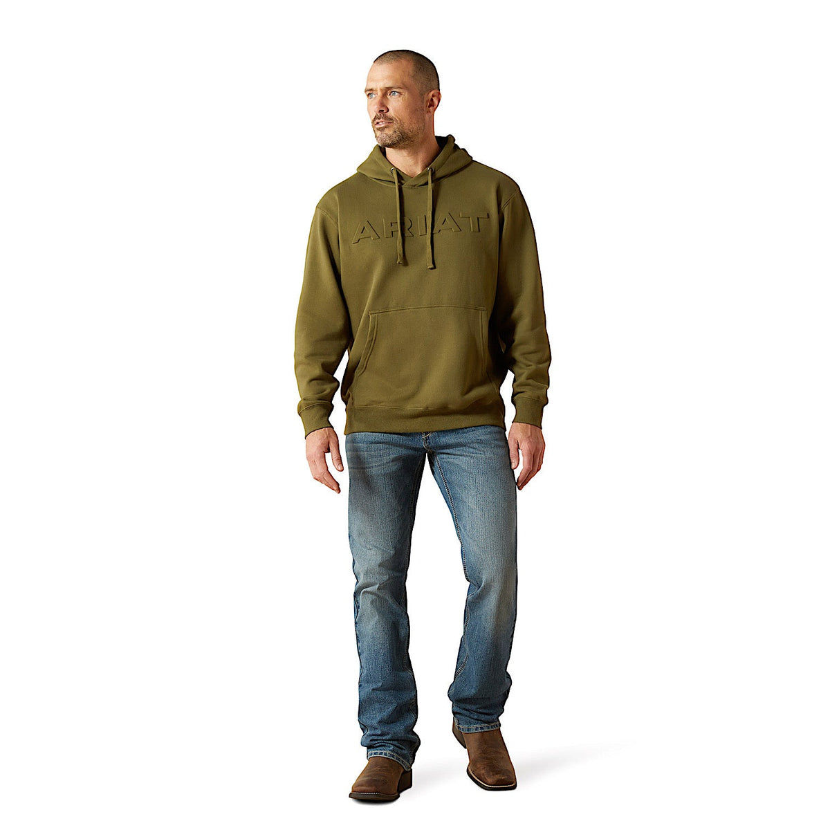 Ariat Mens Embossed Logo Hoodie - Winter Moss
