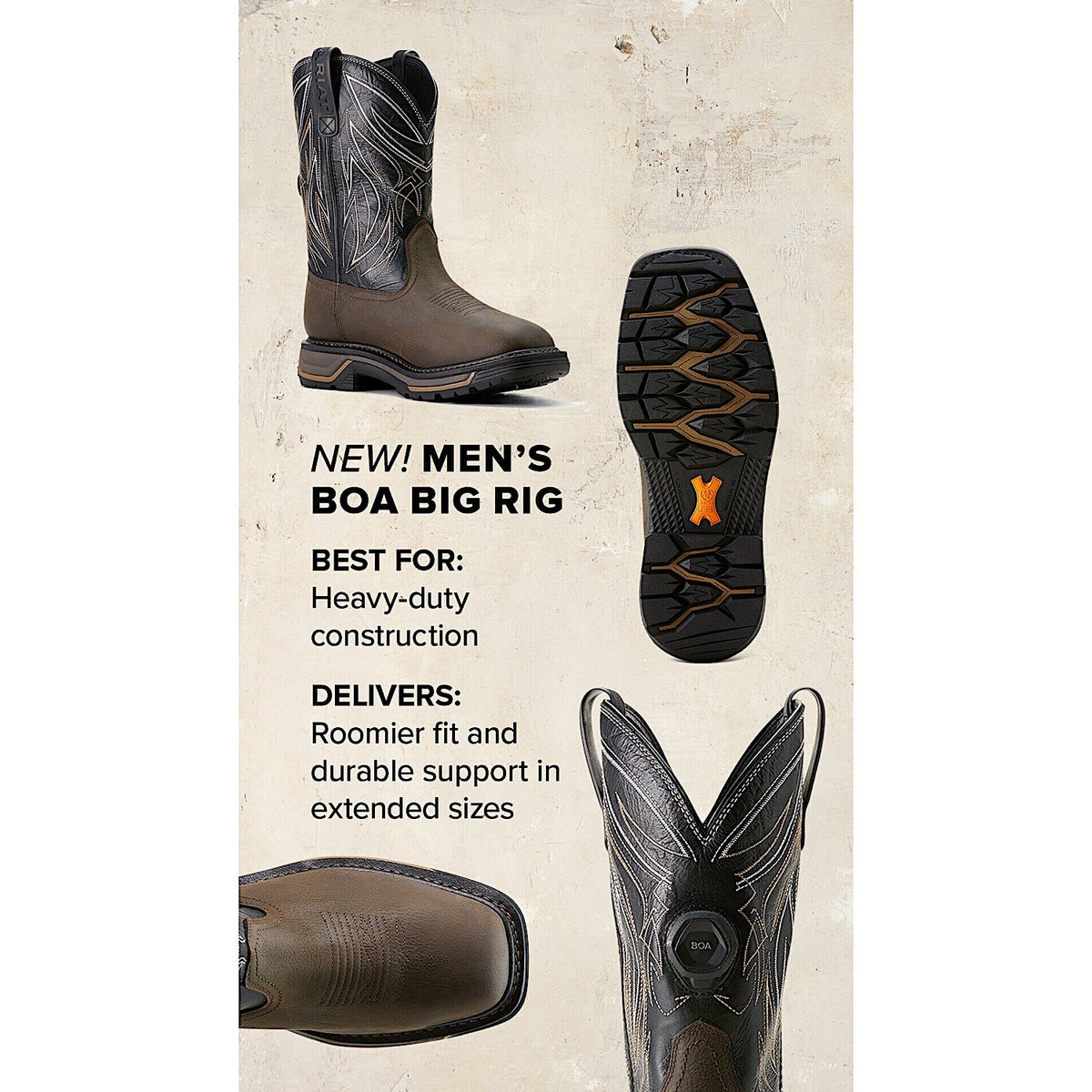 Ariat Men’s H20 Big Rig Boa Work Boot - Iron Coffee/Black