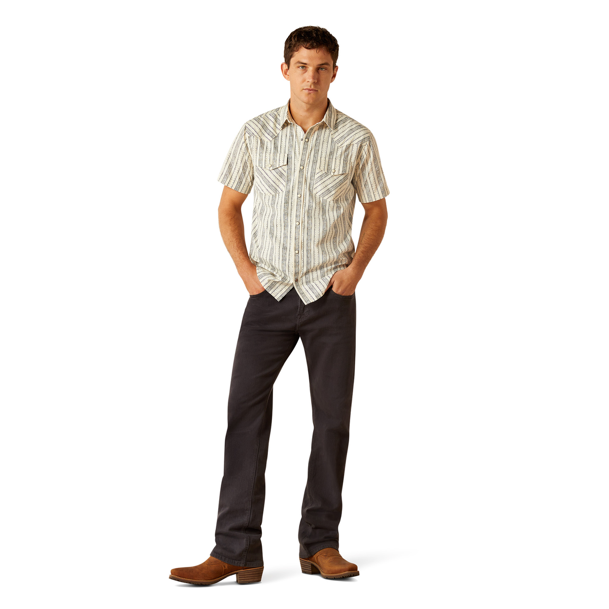 Ariat Mens Holden Retro Snap Short Sleeve Shirt - Off White
