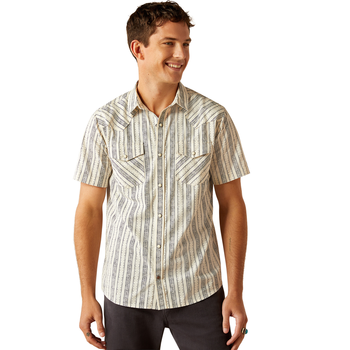 Ariat Mens Holden Retro Snap Short Sleeve Shirt - Off White