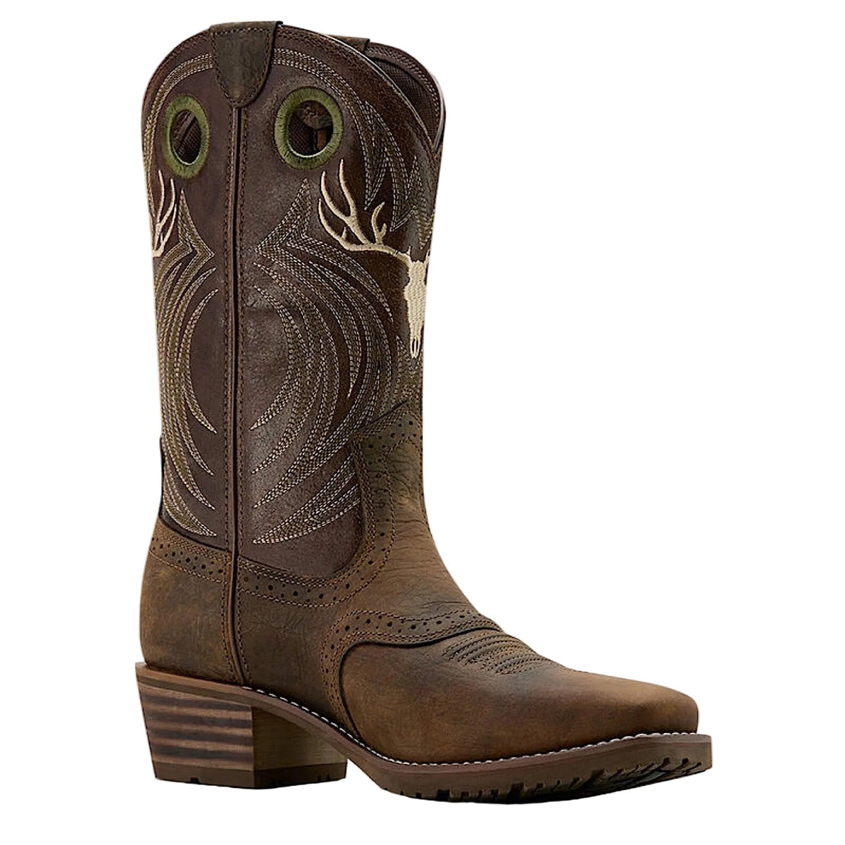 Ariat Mens Hybrid Roughstock Antler Western Boot - Wild Taupe/Espresso