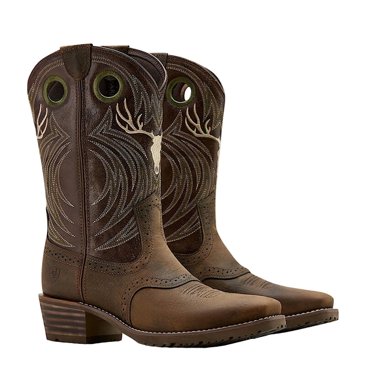 Ariat Mens Hybrid Roughstock Antler Western Boot - Wild Taupe/Espresso
